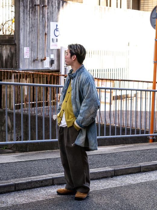 ANACHRONORM QUILTING FISH TAIL COAT / Indigo aging wash