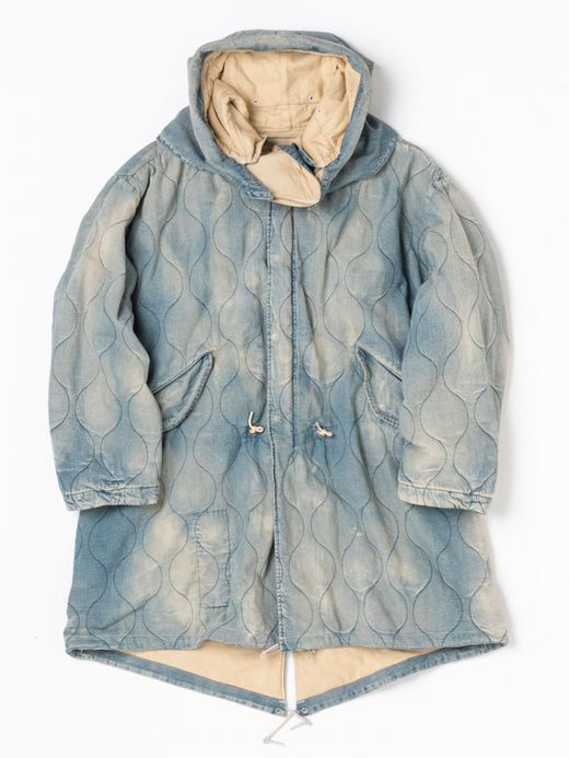 ANACHRONORM QUILTING FISH TAIL COAT / Indigo aging wash