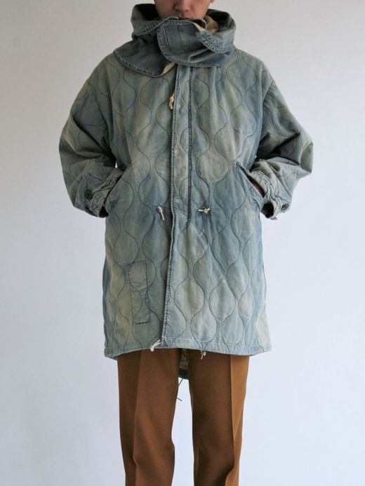 ANACHRONORM QUILTING FISH TAIL COAT / Indigo aging wash