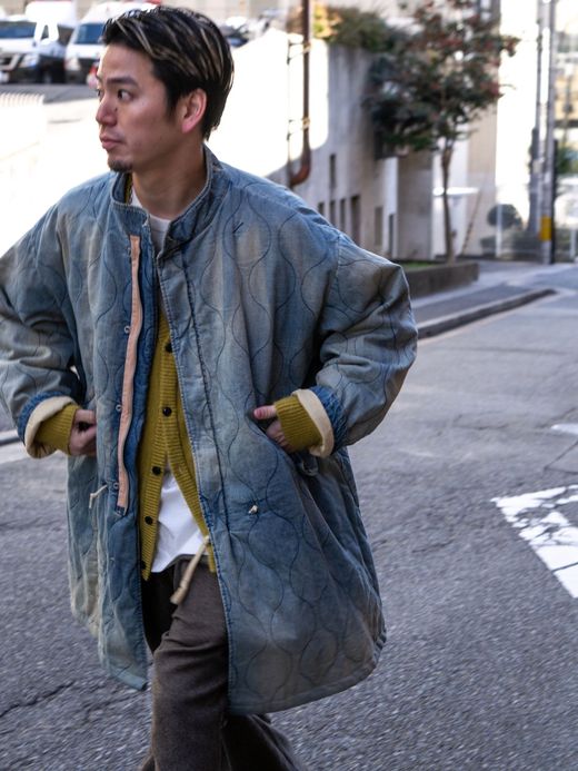 ANACHRONORM QUILTING FISH TAIL COAT / Indigo aging wash