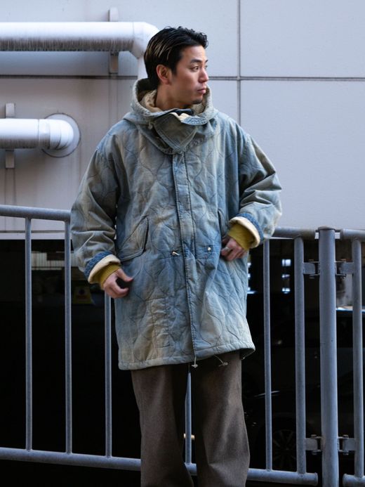 ANACHRONORM QUILTING FISH TAIL COAT / Indigo aging wash