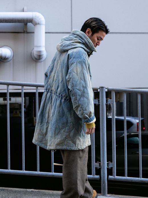 ANACHRONORM QUILTING FISH TAIL COAT / Indigo aging wash