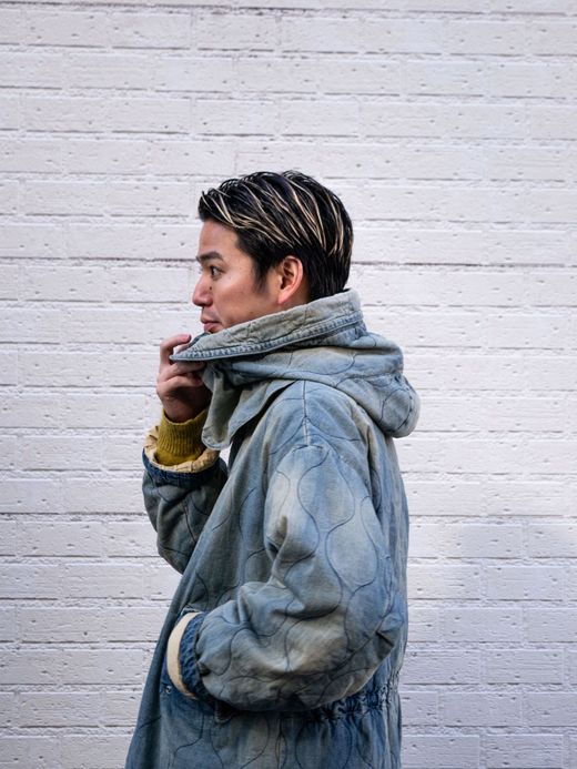 ANACHRONORM QUILTING FISH TAIL COAT / Indigo aging wash