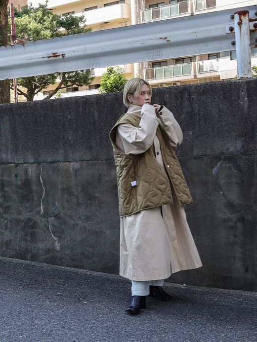 AMBERGLEAM STAND COLLAR TRENCH COAT / Light beige