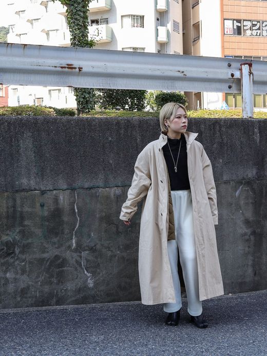 AMBERGLEAM STAND COLLAR TRENCH COAT / Light beige