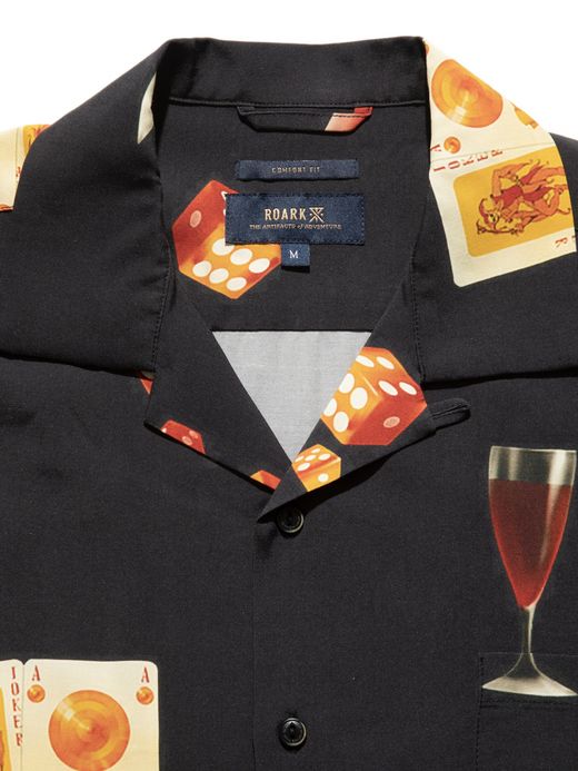ROARK REVIVAL GONZO "NEGRONI&DICE" S/S WOVEN - COMFORT FIT / Black