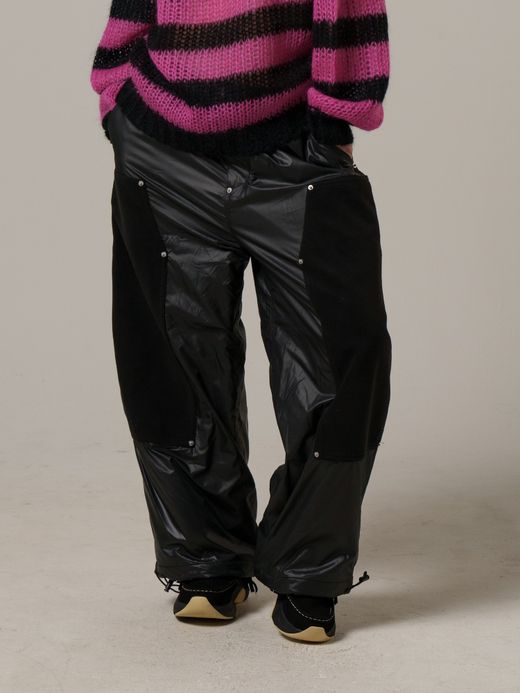 AMBERGLEAM GLOSSY HYBRID WORK PANTS / Black