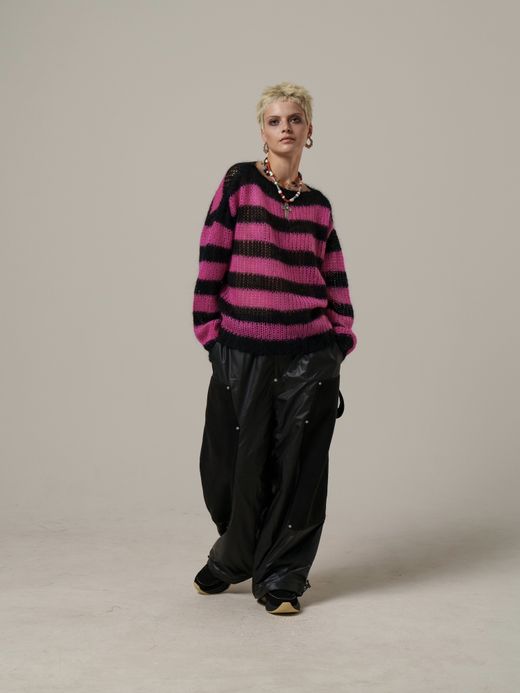 AMBERGLEAM GLOSSY HYBRID WORK PANTS / Black