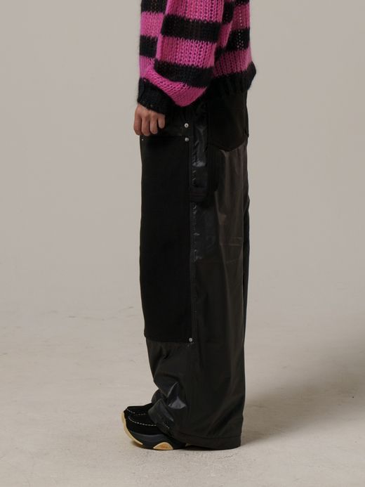 AMBERGLEAM GLOSSY HYBRID WORK PANTS / Black