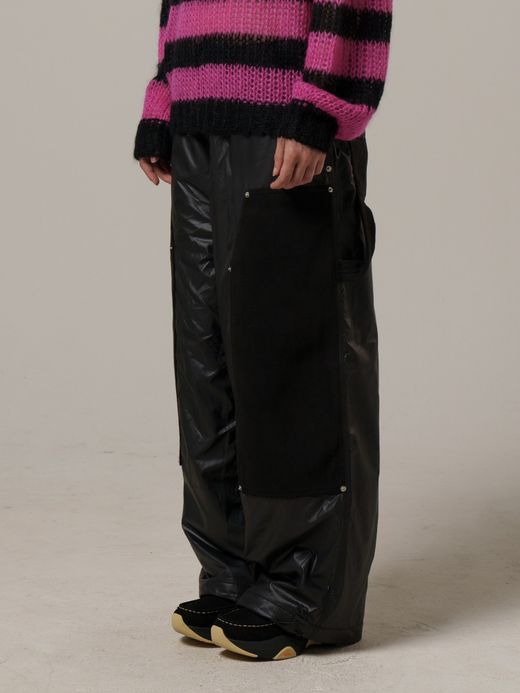 AMBERGLEAM GLOSSY HYBRID WORK PANTS / Black