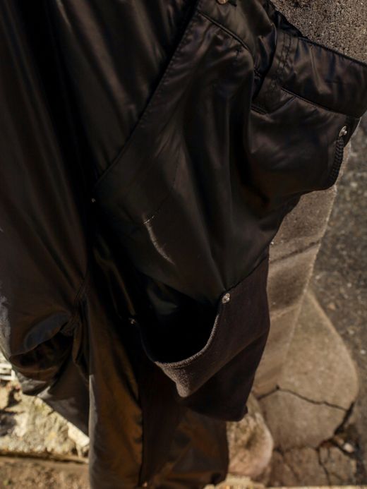 AMBERGLEAM GLOSSY HYBRID WORK PANTS / Black