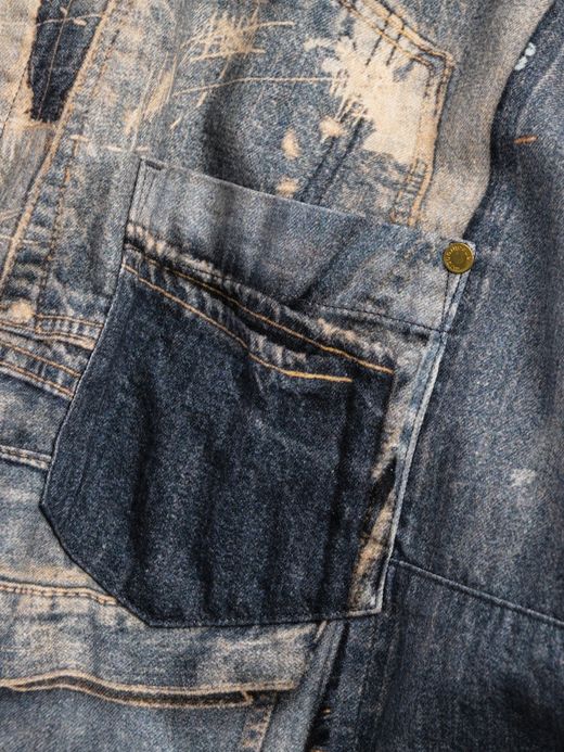 ANACHRONORM ARCHIVE DENIM COLLAGE STAND COLLAR S/S COVERALL SHIRTS / Indigo