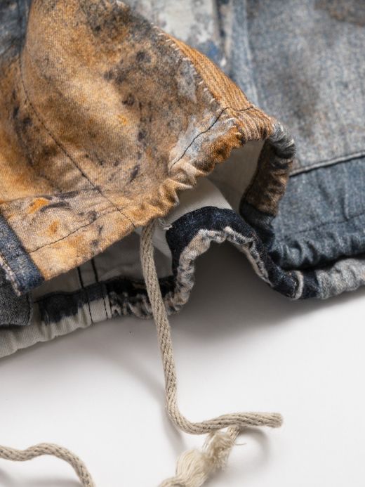ANACHRONORM ARCHIVE DENIM COLLAGE STAND COLLAR S/S COVERALL SHIRTS / Indigo