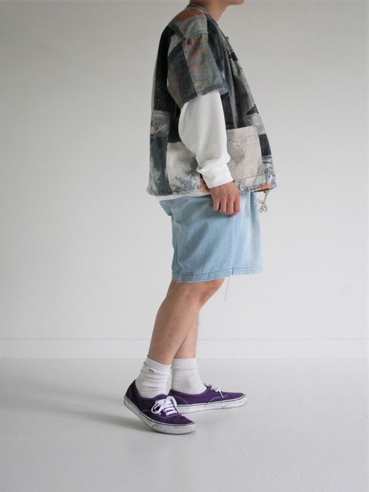 ANACHRONORM ARCHIVE DENIM COLLAGE STAND COLLAR S/S COVERALL SHIRTS / Indigo