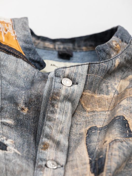 ANACHRONORM ARCHIVE DENIM COLLAGE STAND COLLAR S/S COVERALL SHIRTS / Indigo