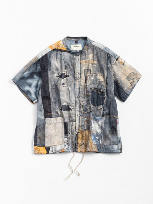 ANACHRONORM ARCHIVE DENIM COLLAGE STAND COLLAR S/S COVERALL SHIRTS / Indigo
