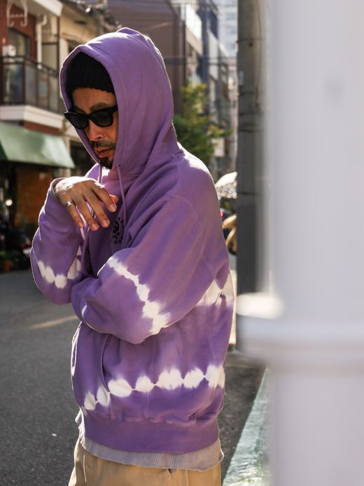 ROARK REVIVAL "GUIDE WORKS" TIE DYE P/O HOODED SWEAT / Purple haze shibori