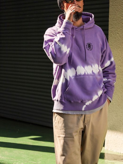 ROARK REVIVAL "GUIDE WORKS" TIE DYE P/O HOODED SWEAT / Purple haze shibori