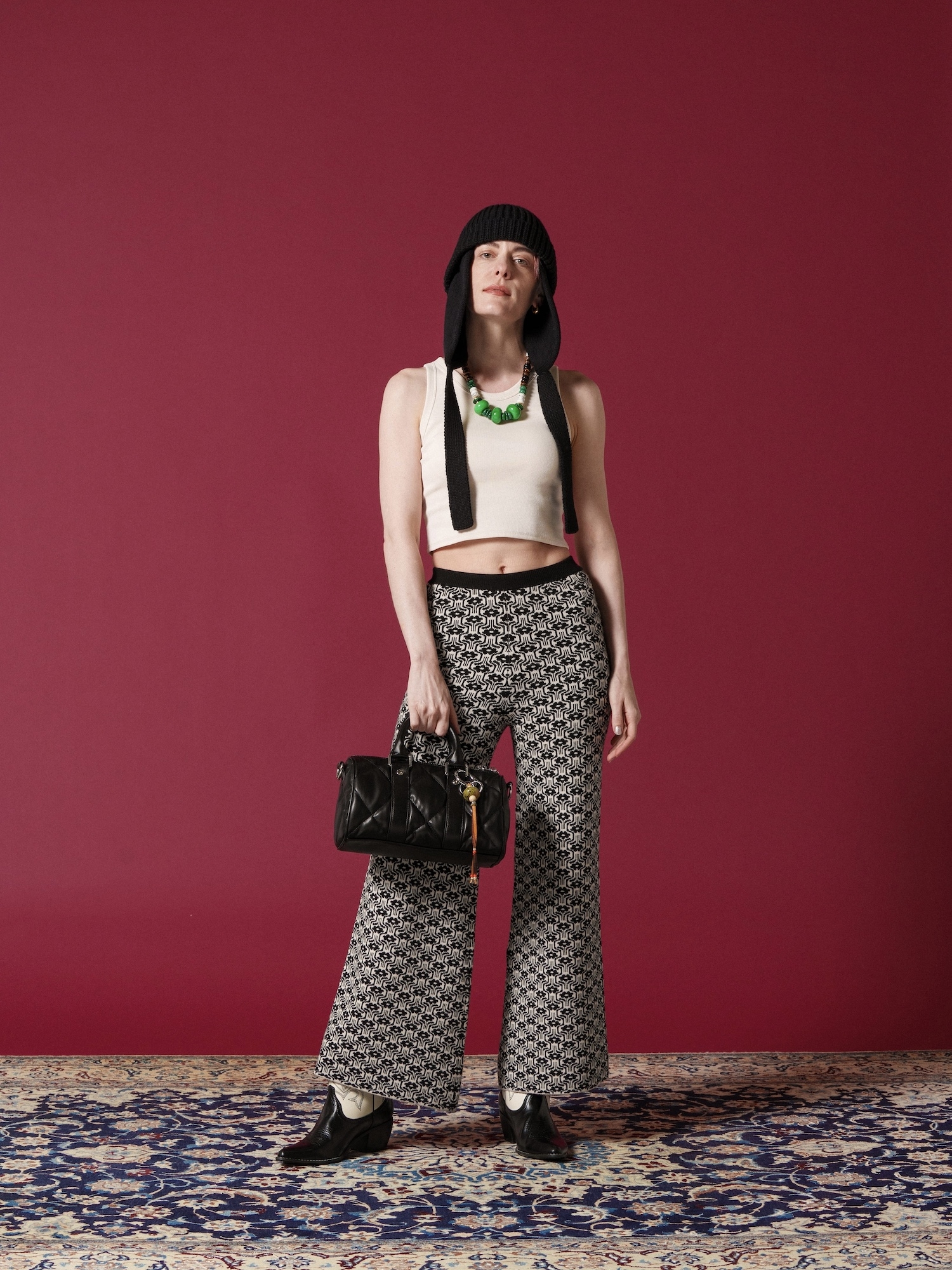 AMBERGLEAM MINI BOSTON QUILTING LEATHER BAG / Silver | FLATBUSH