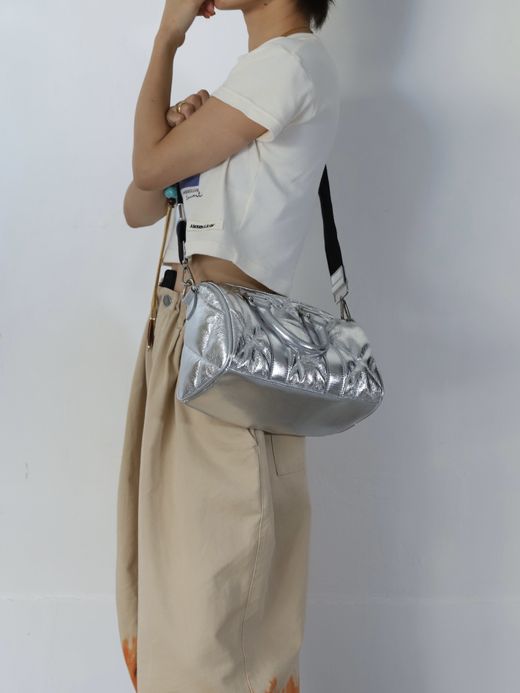 AMBERGLEAM MINI BOSTON QUILTING LEATHER BAG / Silver