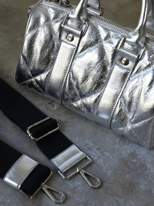 AMBERGLEAM MINI BOSTON QUILTING LEATHER BAG / Silver