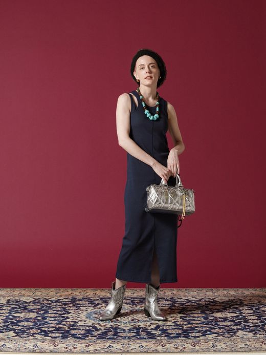 AMBERGLEAM MINI BOSTON QUILTING LEATHER BAG / Silver