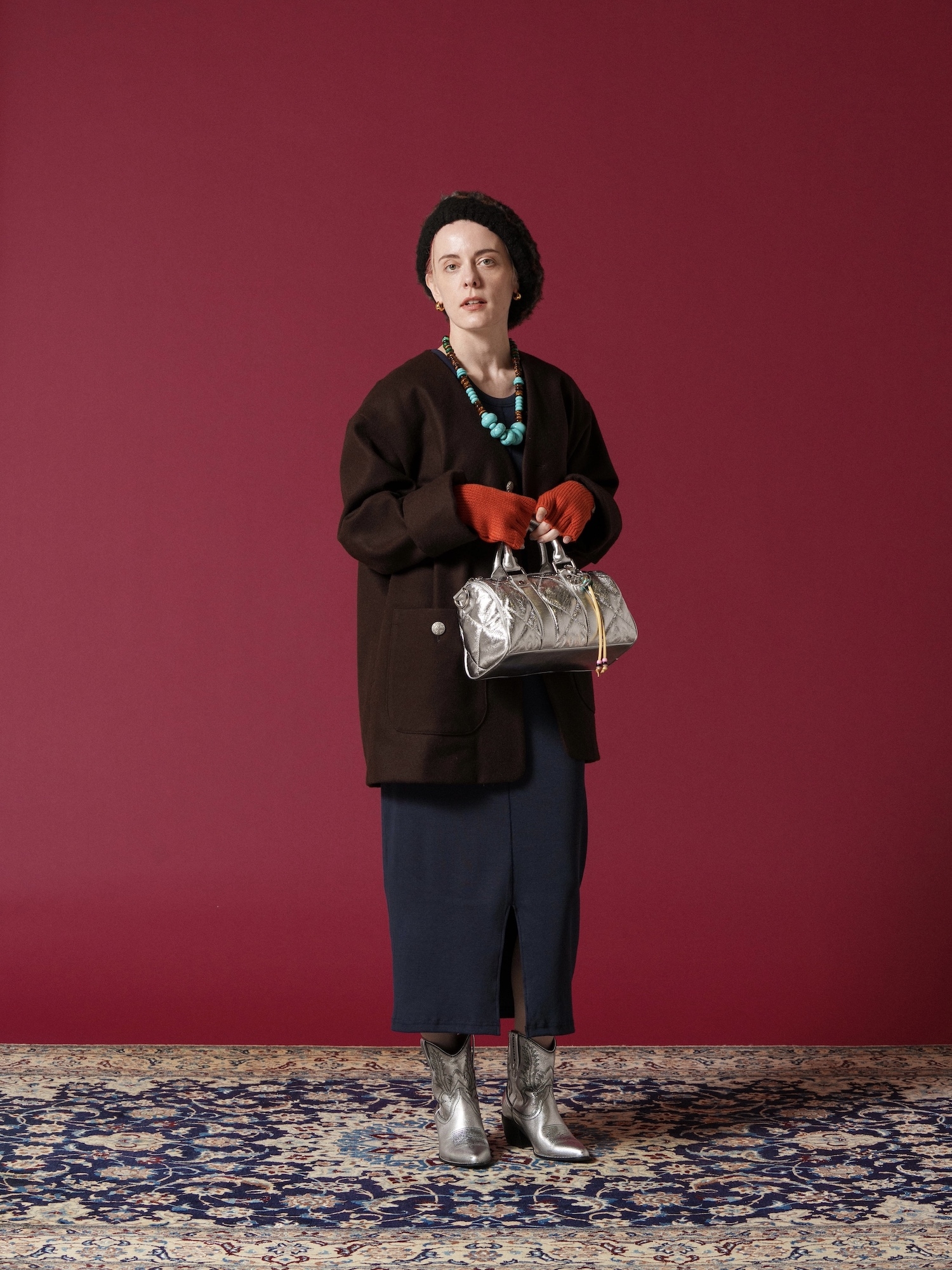 AMBERGLEAM MINI BOSTON QUILTING LEATHER BAG / Silver | FLATBUSH