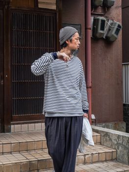 引揃ハイゲージ天竺クルーネックTEE / Off×navy