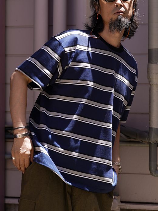 ANACHRONORM 90'S MULTI BORDER S/S T-S / Navy