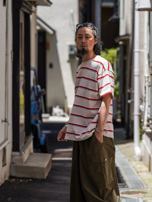 ANACHRONORM 90'S MULTI BORDER S/S T-S / Beige