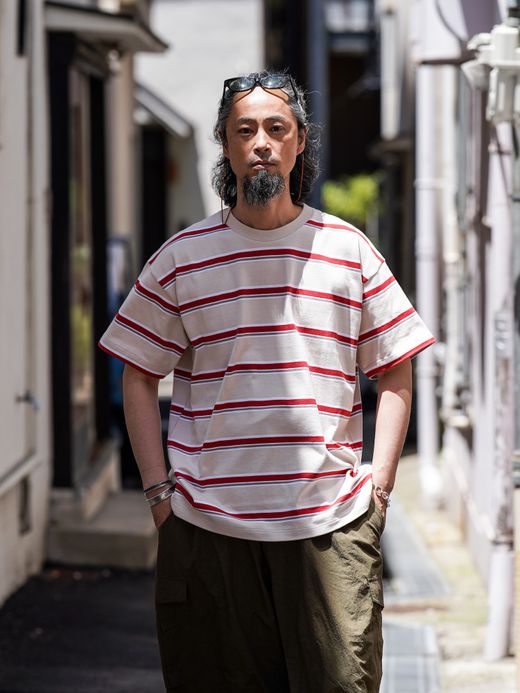 ANACHRONORM 90'S MULTI BORDER S/S T-S / Beige