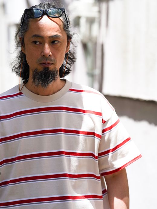 ANACHRONORM 90'S MULTI BORDER S/S T-S / Beige