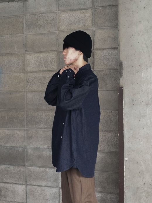Audience 8oz デニム BDボクシーAラインシャツ / Dark indigo