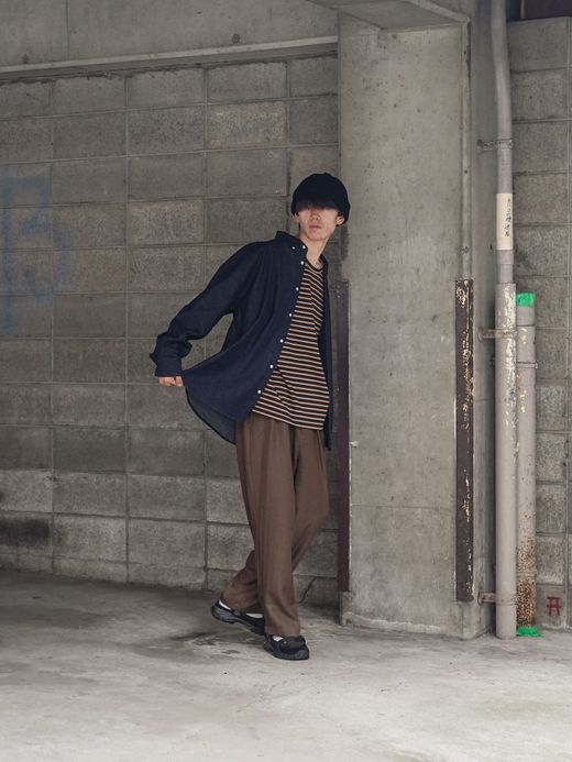 Audience 8oz デニム BDボクシーAラインシャツ / Dark indigo
