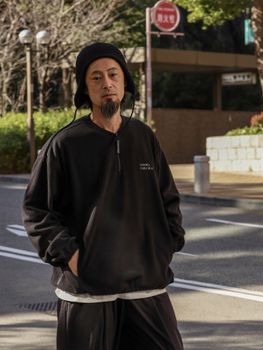 FLEECE BASEBALL HALF ZIP JACKET / Black