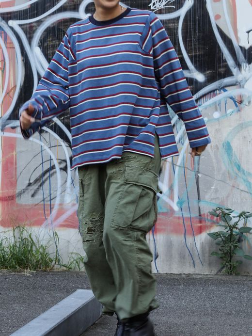 AMBERGLEAM PANEL BORDER LONG SLEEVE / Lake blue