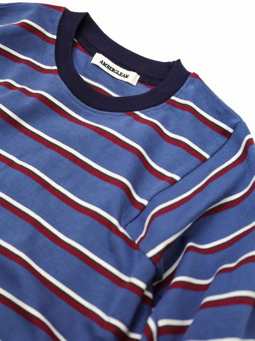 AMBERGLEAM PANEL BORDER LONG SLEEVE / Lake blue