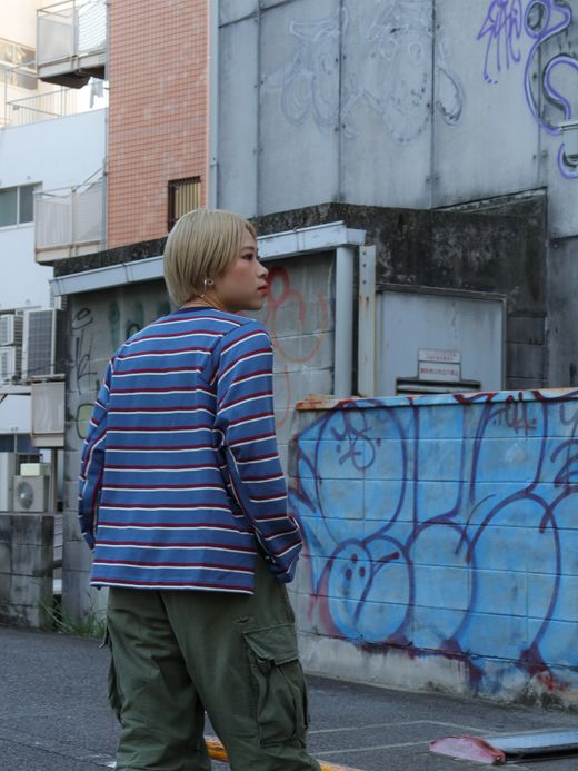 AMBERGLEAM PANEL BORDER LONG SLEEVE / Lake blue