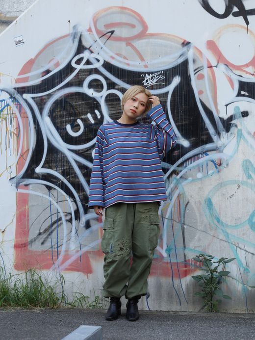 AMBERGLEAM PANEL BORDER LONG SLEEVE / Lake blue