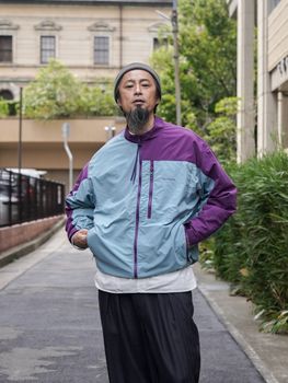 EXCHANGE PATTERN NYLON JACKET / Sky blue x purple