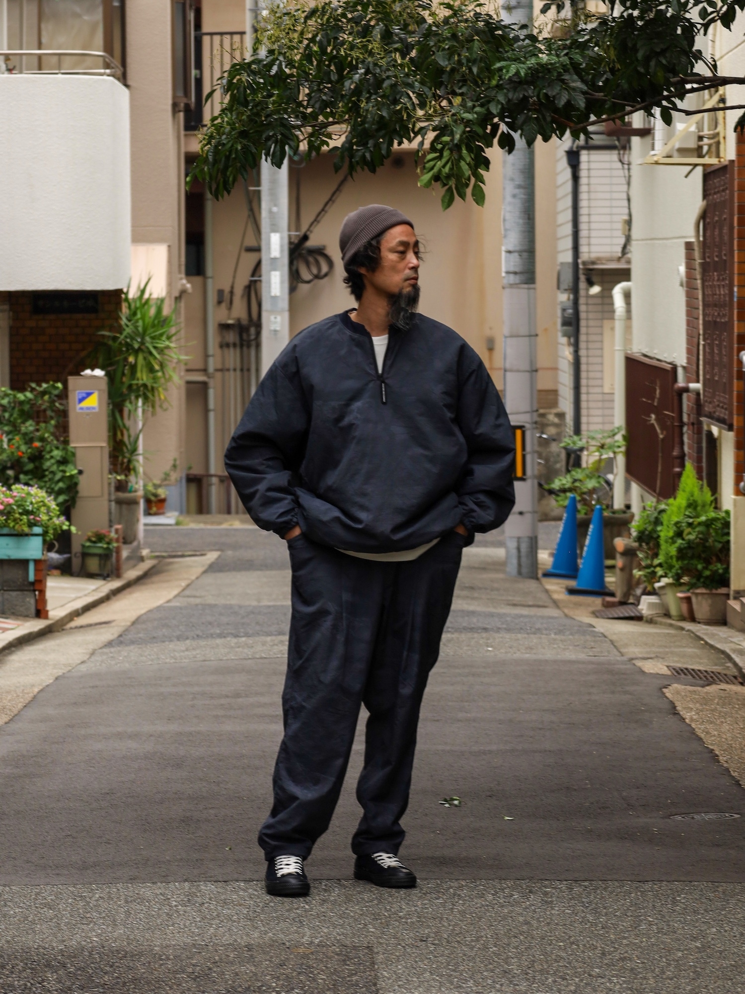 S.F.C BASEBALL HALF ZIP JACKET / Black tree camo | FLATBUSH