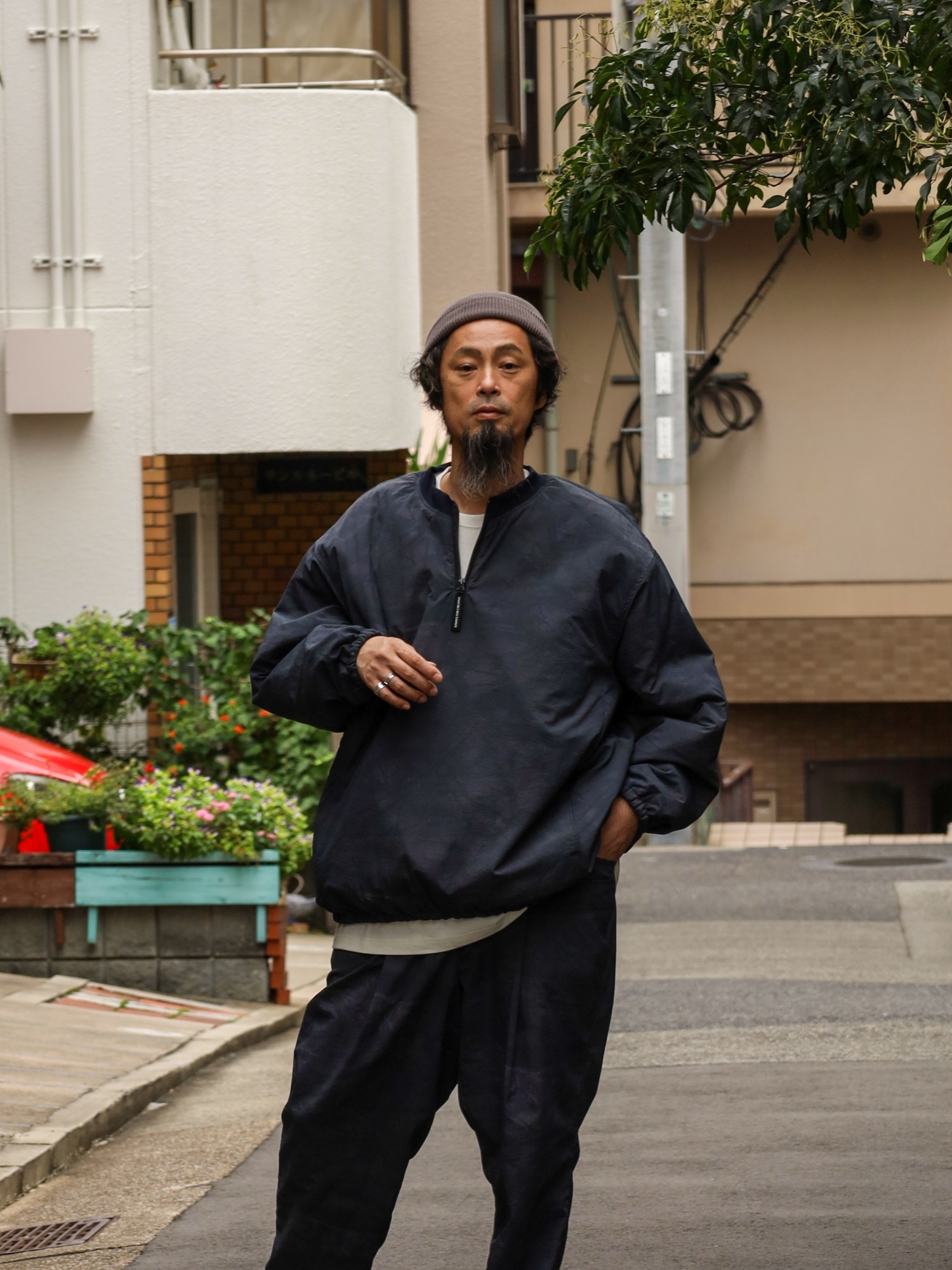 S.F.C BASEBALL HALF ZIP JACKET / Black tree camo | FLATBUSH