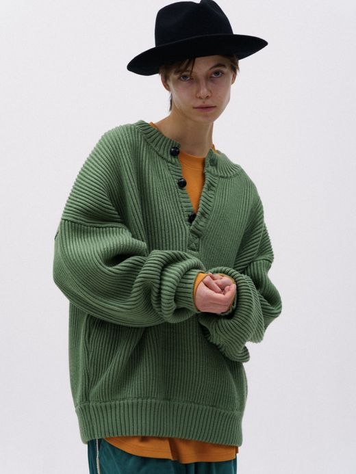 AMBERGLEAM WARM HENRY SWEATER / Smoke green