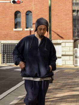 FLEECE BASEBALL HALF ZIP JACKET / Navy