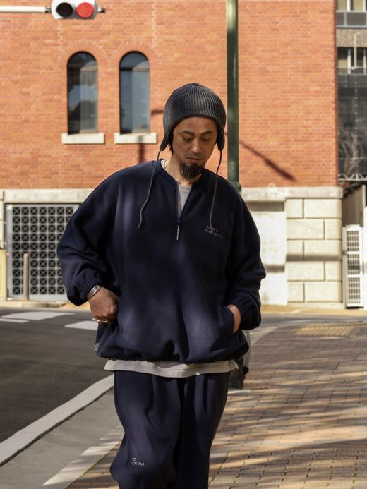 S.F.C FLEECE BASEBALL HALF ZIP JACKET / Navy