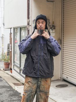 EXCHANGE PATTERN NYLON JACKET / Navy x black