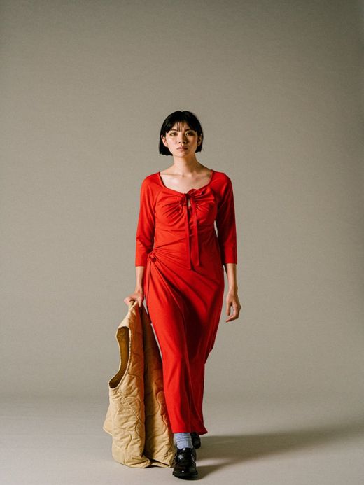 AMBERGLEAM ART CUT SMOOTH DRESS / Valencia red FLATBUSH（フラットブッシュ）公式