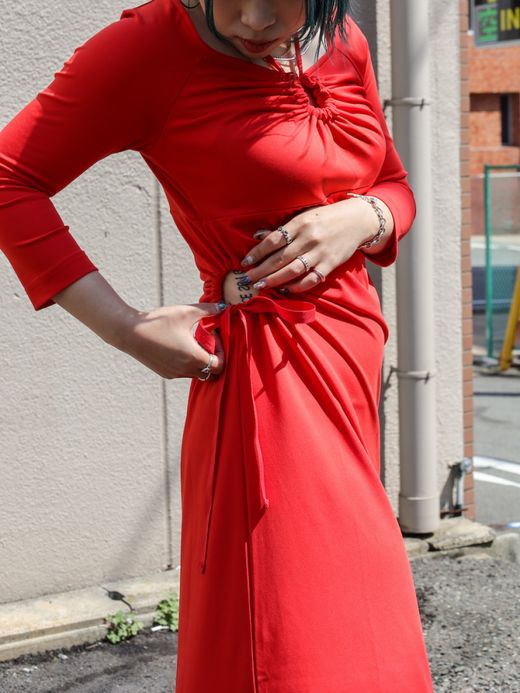 AMBERGLEAM ART CUT SMOOTH DRESS / Valencia red