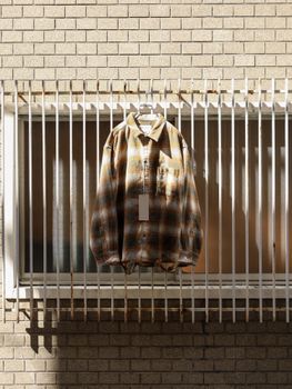 OMBRE CHECK DAMAGED WIDE FLANNEL SHIRTS / Yellow×green
