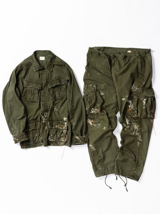 ANACHRONORM DIRT PAINT FATIGUE PANTS / Olive